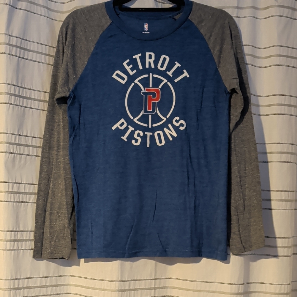 NBA Detroit Pistons Blue and Gray Long Sleeve Tee